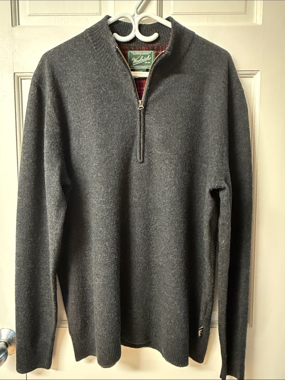 Woolrich 100% merino wool grey quarter zip sweater men’s size large